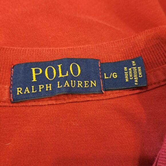 Polo Ralph Lauren Blue Label Retro 100% Cotton Long Sleeve Polo Shirt Red Mens L - Picture 8 of 8